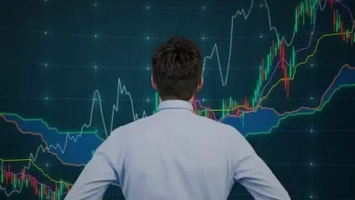 Ilustrasi trader saham yang sedang mengamati harga