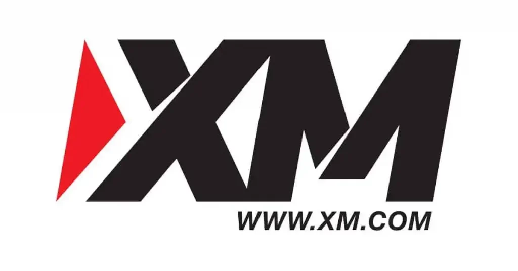 Logo untuk XM broker beserta alamat websitenya